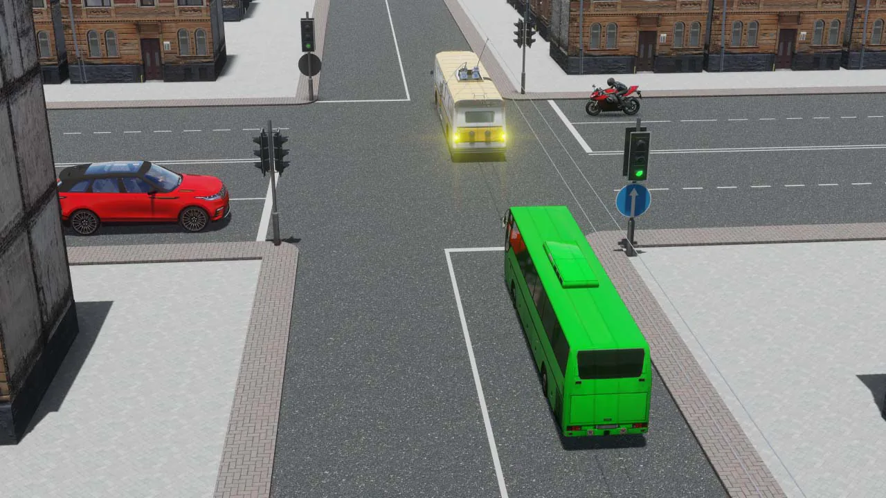 Разрешается ли автобусу въезжать на перекресток в данной ситуации?